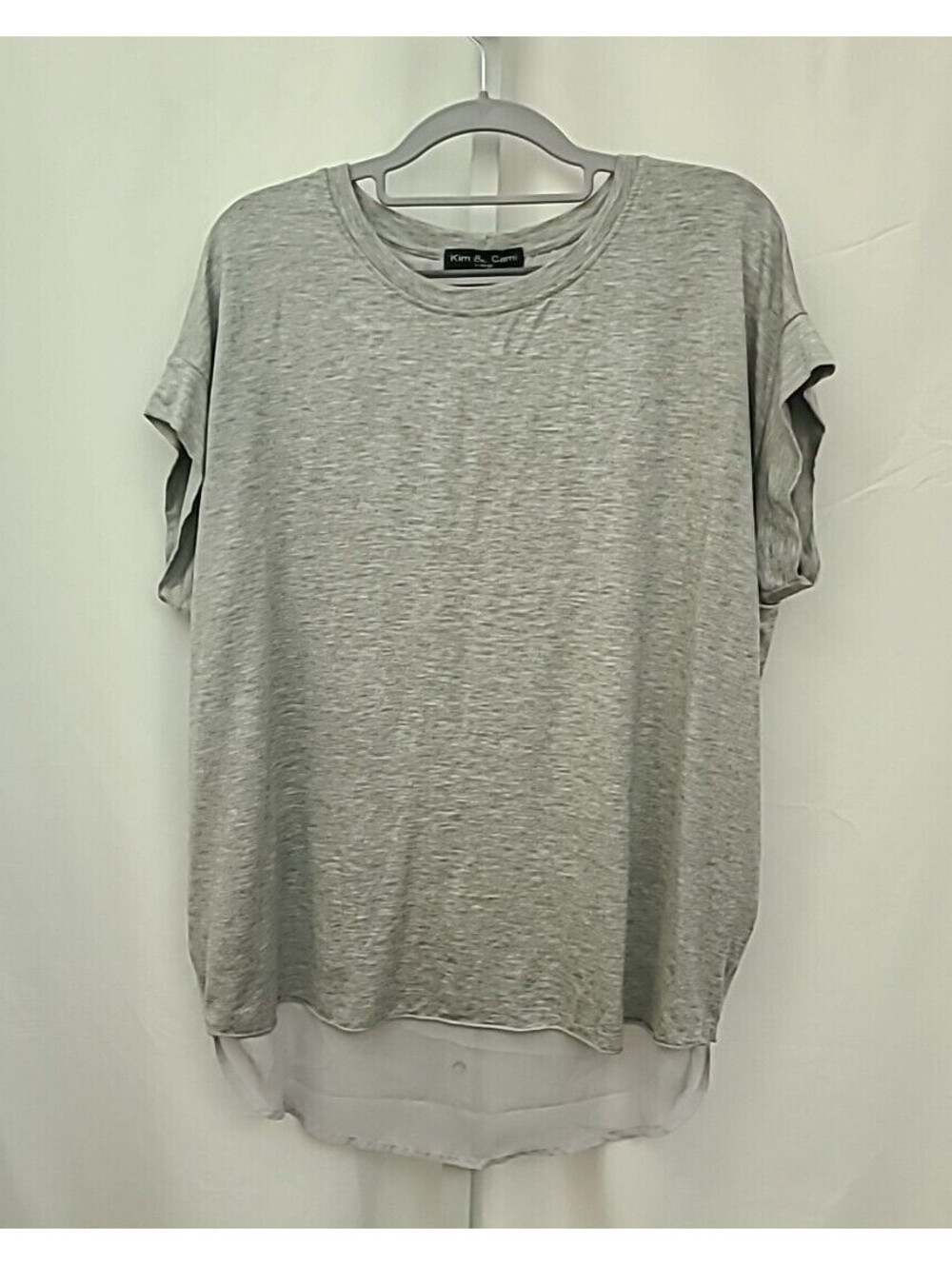 Kim & Cami Women's Top Size XL Cap Sleeves Wrap Back Hi-Low Hem Grey NWOT